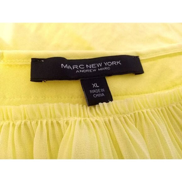 Andrew Marc New York Blouse Top Womens Size XL Canary Yellow Ruffles Boho Style - Picture 4 of 6